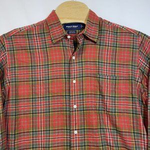 Ralph‎ Lauren Marlowe Polo Golf Shirt Long Sleeve Red Plaid Button Men's Large